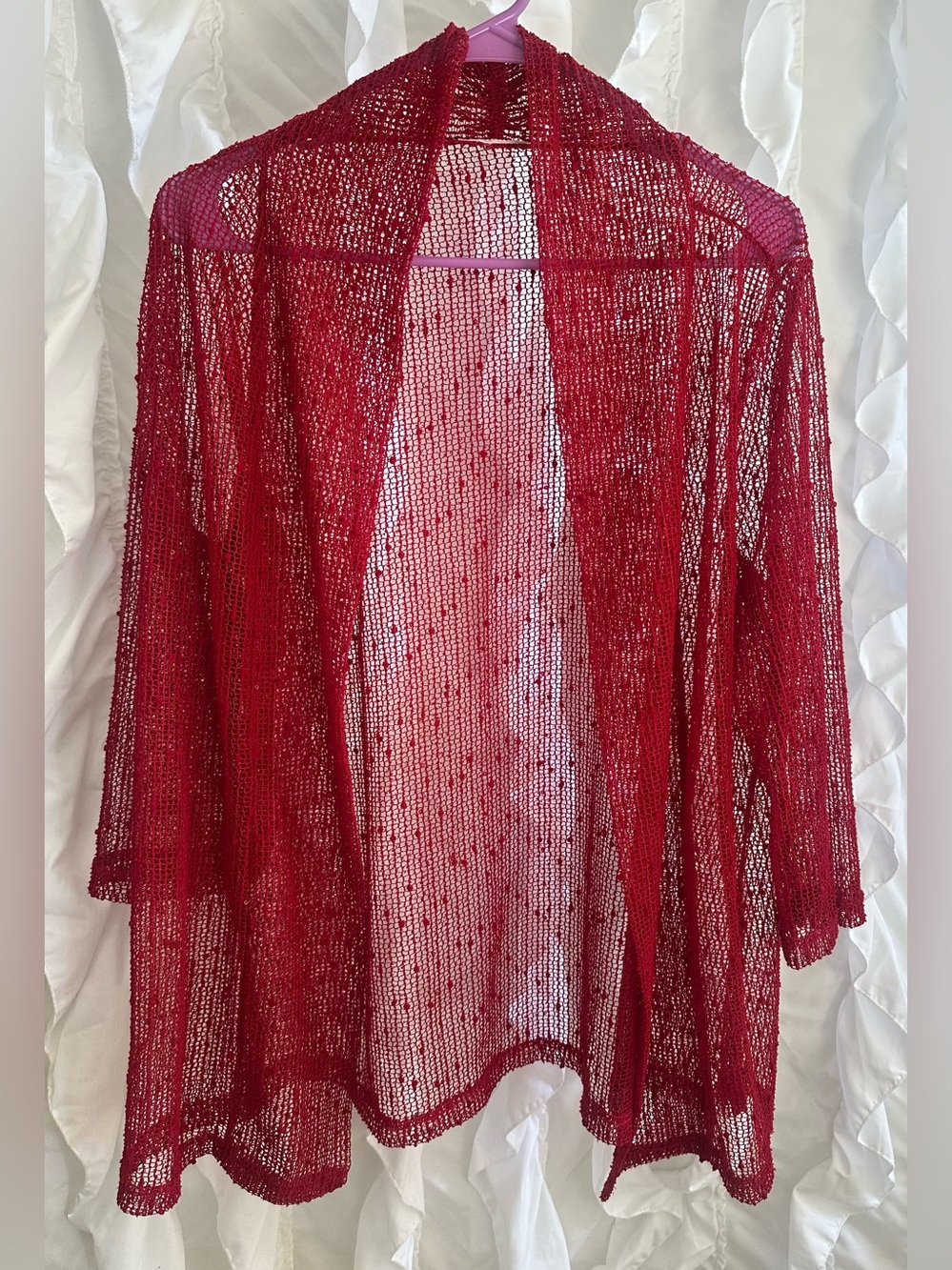 Serengeti Red Sequin Fishnet Cardigan Women’s Size Large